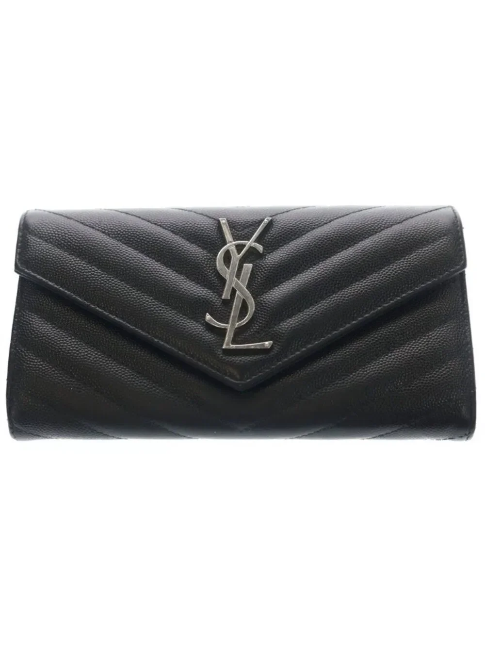 ★SOLD★ Saint Laurent Paris Cassandra Matelasse Large Flap Wallet Black Silver - Picture 1 of 6